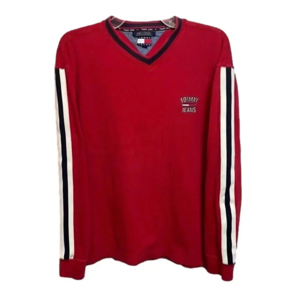 VINTAGE Men's Tommy Jeans v-neck Pullover Henley Pullover Cotton Sweater - Picture 1 of 12